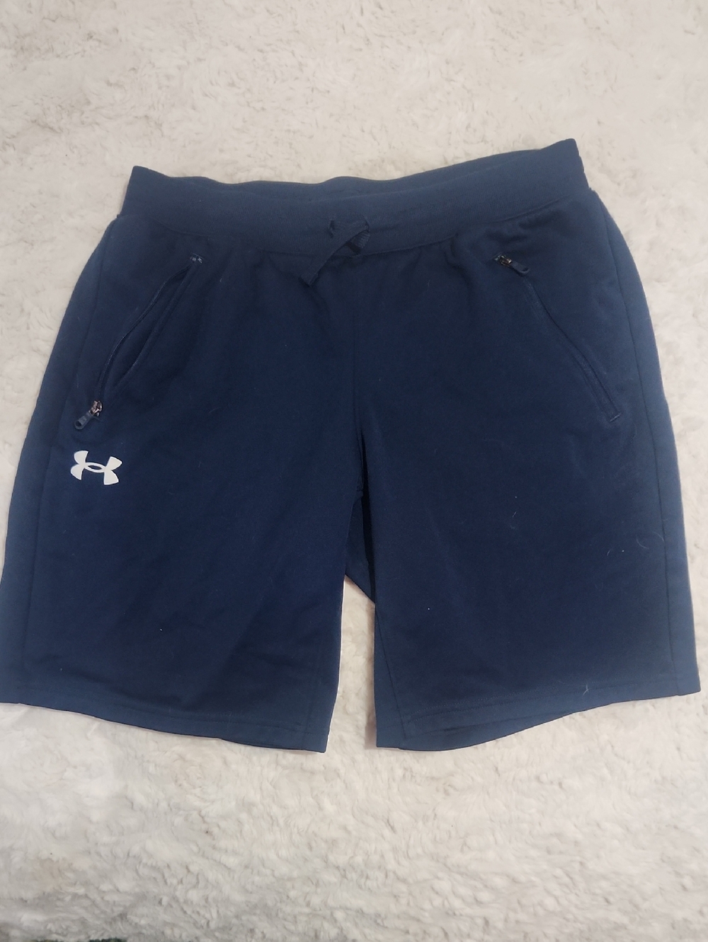 Under Armour Navy Blue Athletic Zip-Pocket Drawstring Shorts